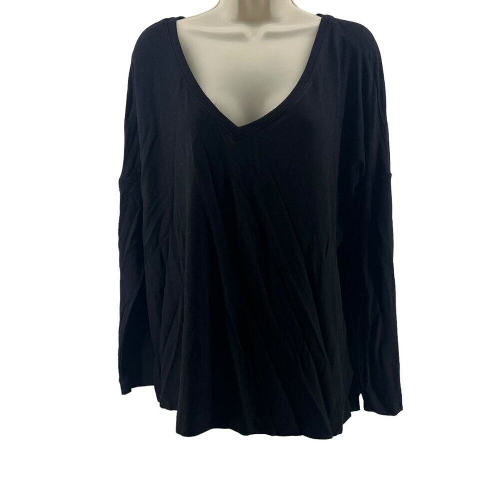 Soma Wknd Terry Long Sleeve Top Solid Black Womens Size Large
